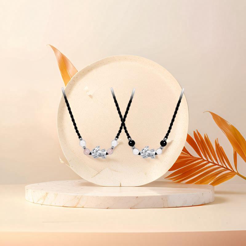 Lucky Pixiu Gold-Swallowing Beast Braided Rope Necklace Light luxury niche new minimalist style jewelry couple's necklace