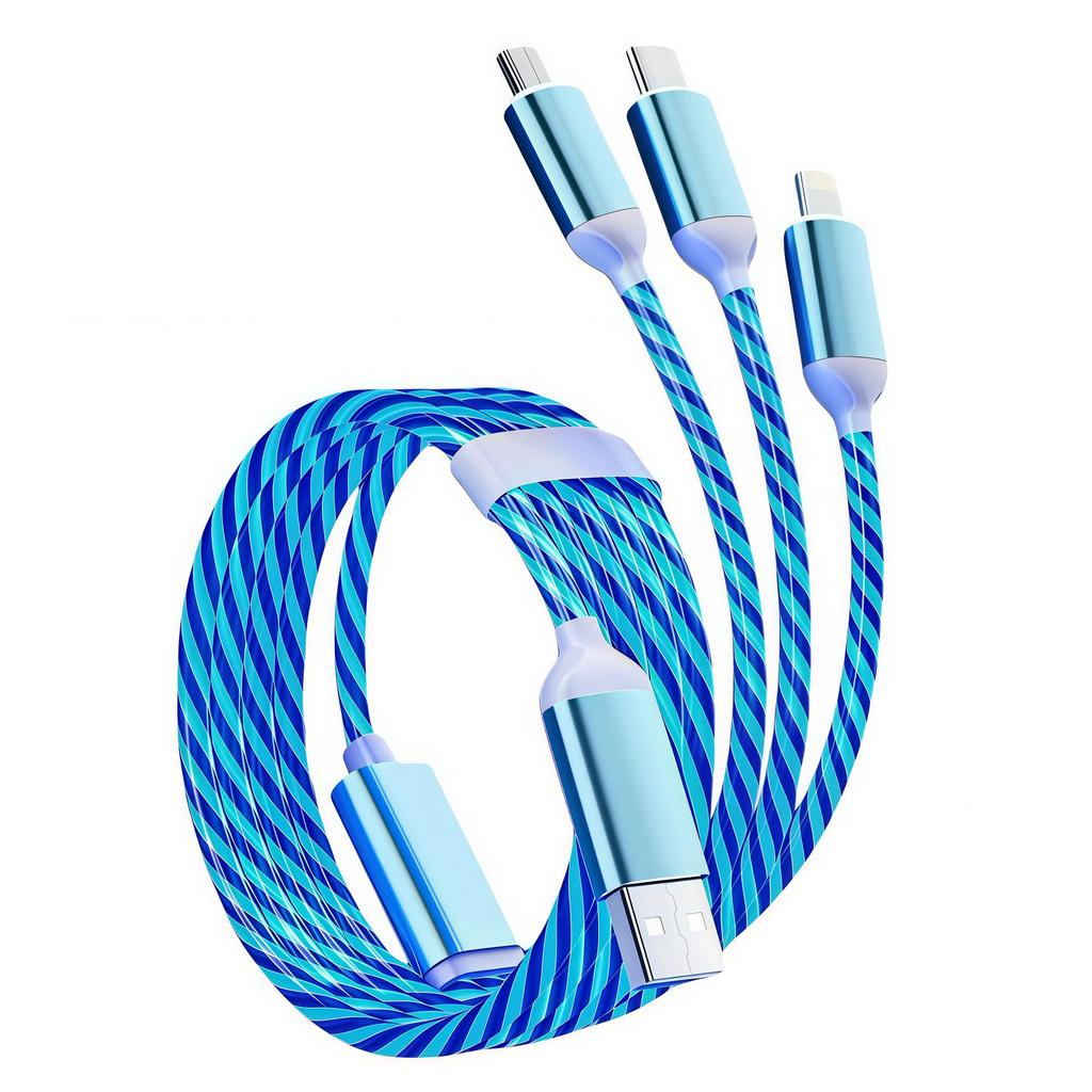 Seven-Color Luminous 3-in-1 Charging Cable for Mobile Devices and Gaming