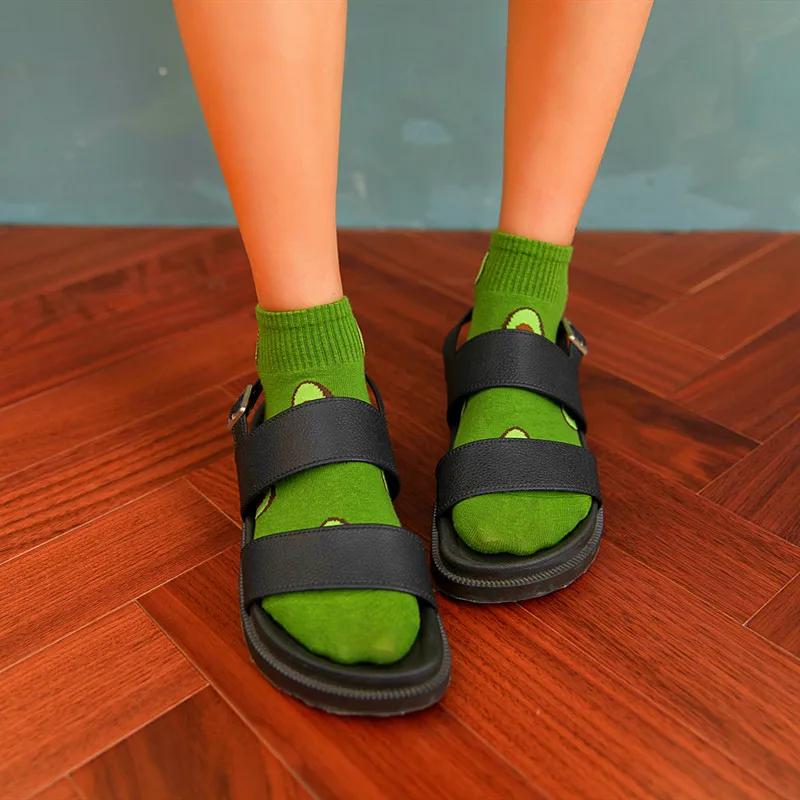 5 Pairs Spring Summer Women Socks Cartoon Avocado Causal Short Sock Embroidery Breathable Funny Sock Harajuku Female Ankle Socks