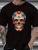 Men's Plus Size Casual Fashion T-Shirt with Colorful Skull Design - Round Neck