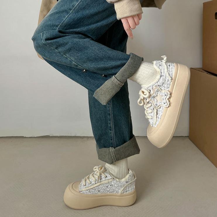 Thick-soled casual small fragrant style versatile thick-soled little white shoes women's 2025 new autumn and winter canvas shoes popular low-top board