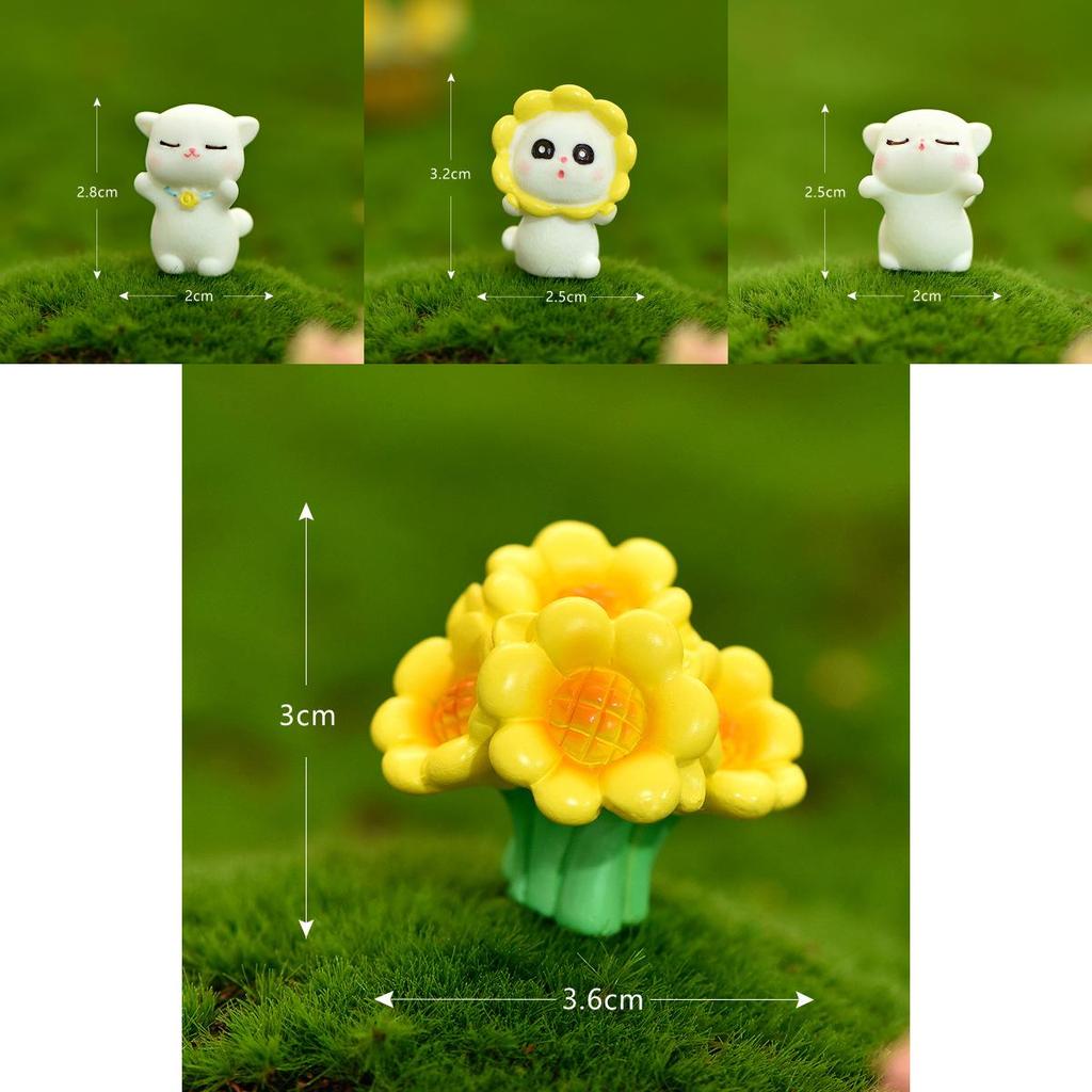 Adorable Resin Sunflower Cat Miniature Charming Cartoon Garden Decor Animal Figurine