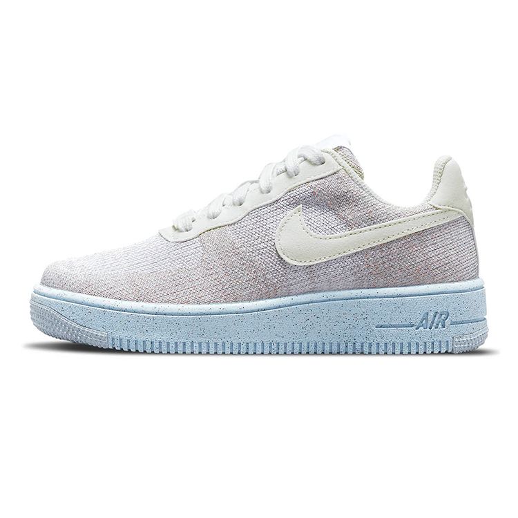 Nike Air Force 1 Crater Flyknit GS White Chambray Blue Kids Sneakers Cream Volt Black DH3375-101