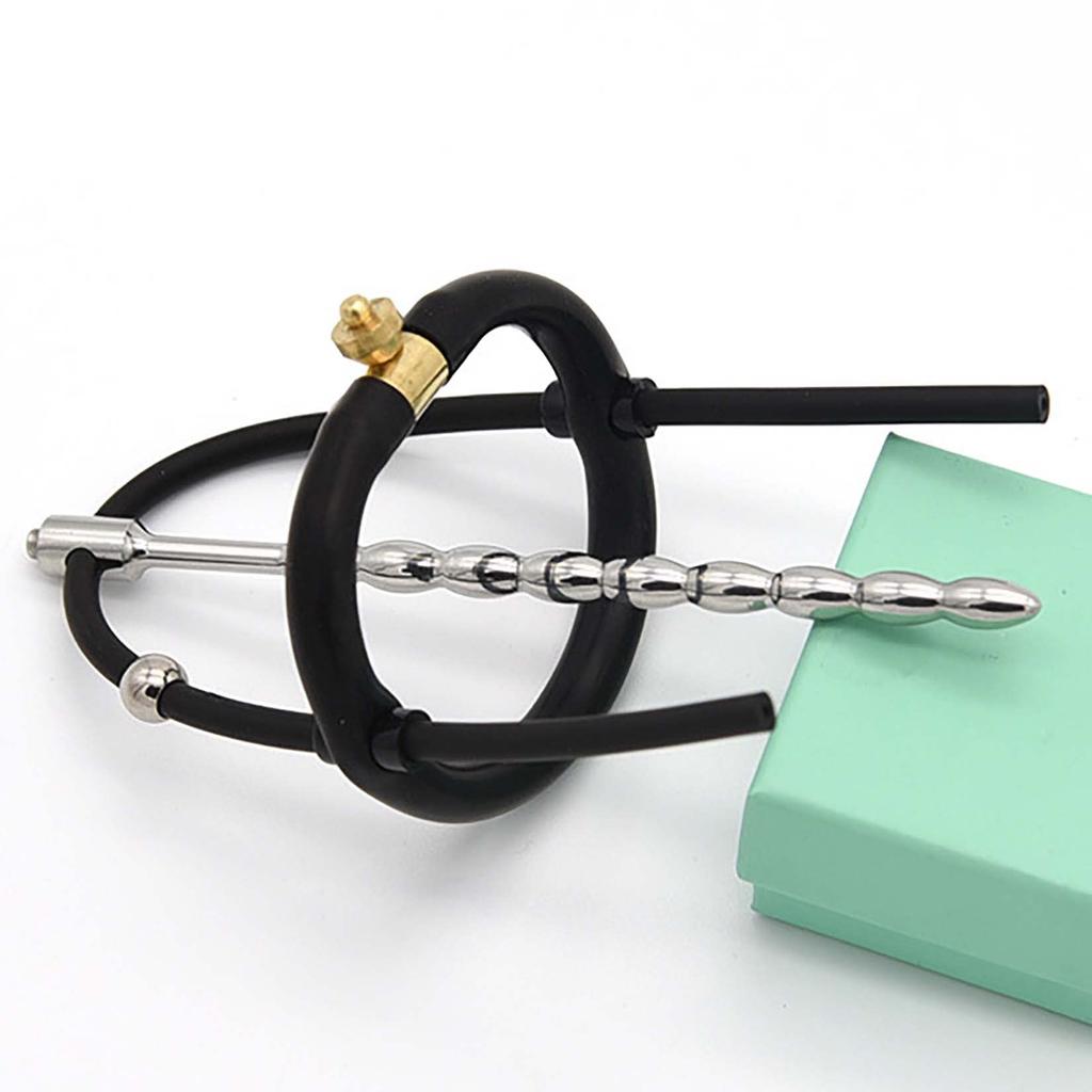 Yemax Urethral Plug and Penis Ring Integrated with Wire Cock Ring Penis Ring Silicone with Metal Steel Ball Penis Plug Metal Removable Adult Toys for