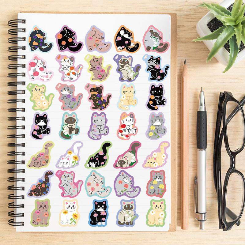 50PCS Cute Cat Stickers Colorful Cartoon Cat Sticker Kawaii Waterproof Vinyl Decals for Water Bottles Laptop Luggage Computer