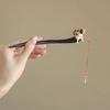 Chinese Style Cat Fishing Hair Stick Black Sandalwood Hanfu Hairpin Antique Wooden Hair Stick  Girl