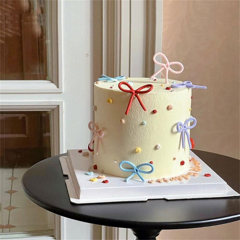 5Pieces Colorful Bowknot Cake Decorations Elegant Bowknot Cake Toppers Accessory For Weddings Birthdays And Parties