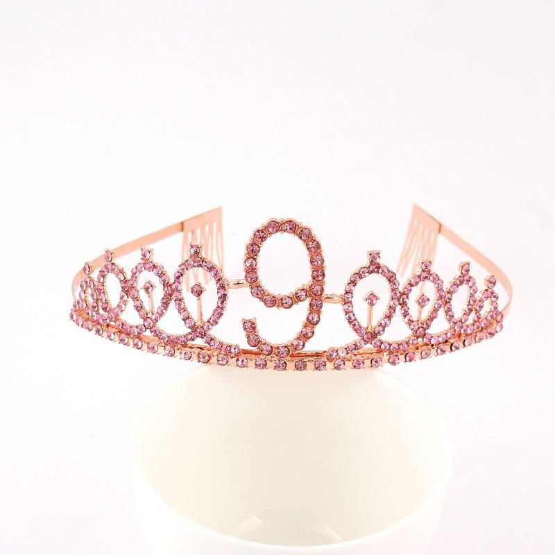 First Birthday Number Crown Water Diamond Headband  Ball Hair Accessory Anti Slip Cake  Decoration Alloy Hair Band