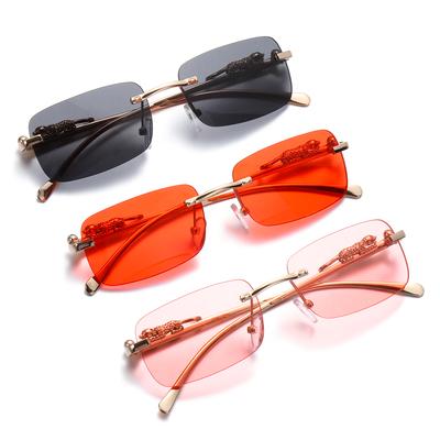 Fashion Rimless Rectangle Sunglasses Unisex Retro Cheetah Decoration Clear Colorful Lens Sun Glasses Shades Uv400 Eyewear