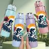 1PC Mountain Biker Retro Circle Art Print 750ml Color Plastic Sports Water Bottle Leakproof Flip Straw Lid Suitable for Sports Office Home Use
