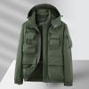 Men's Camouflage Workwear Jacket with Detachable Hood, Windbreaker for Spring/Autumn, Fashionable Loose Fit, Large Pockets