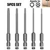 Grey Torx Screwdriver Bit T6 T8 T10 T15 T20 5pcs 6.35mm (1/4Inch) Alloy Steel