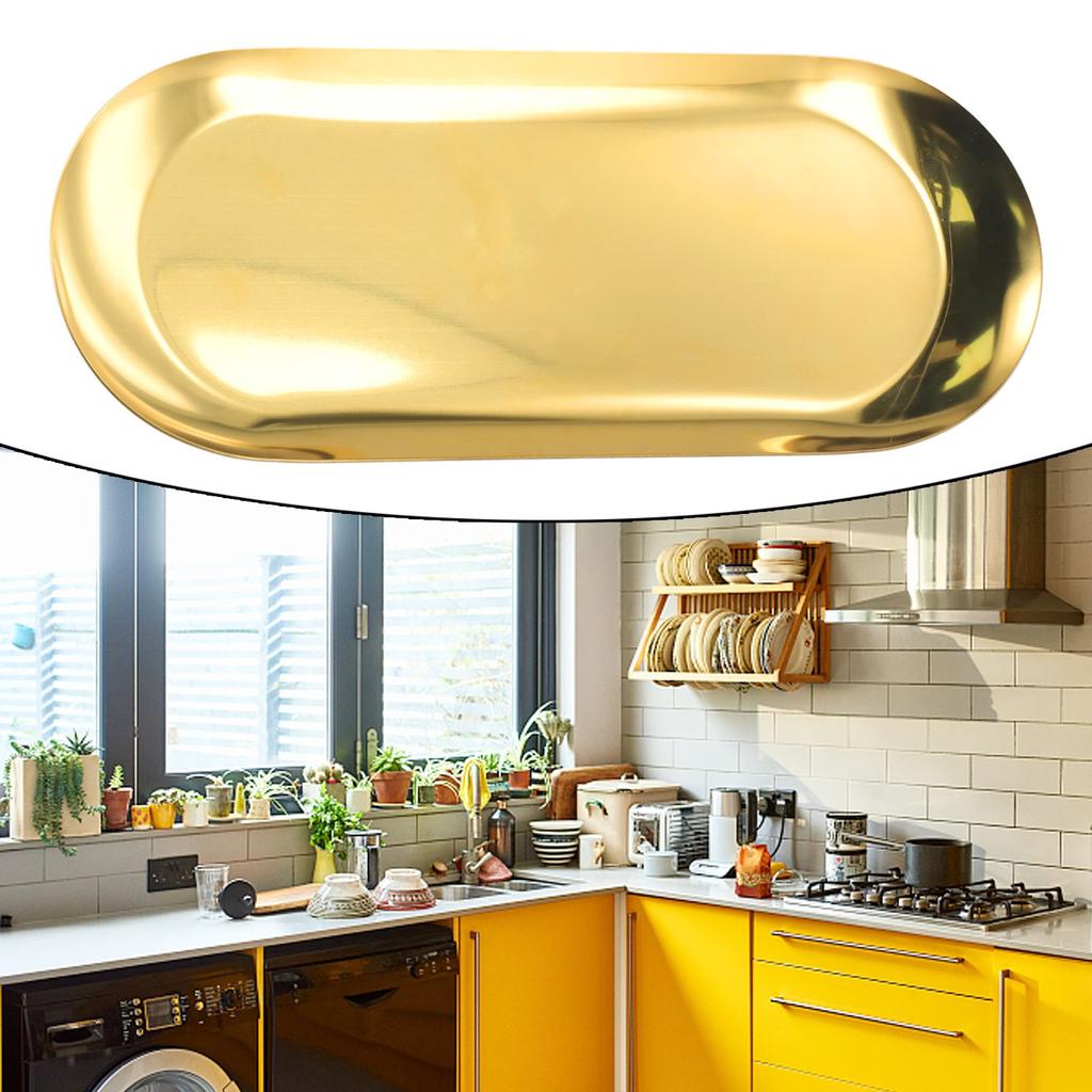 1 PCS Stainless Steel Tray Storage Tray Tea Fruit Tray Cosmetics Jewelry Gold