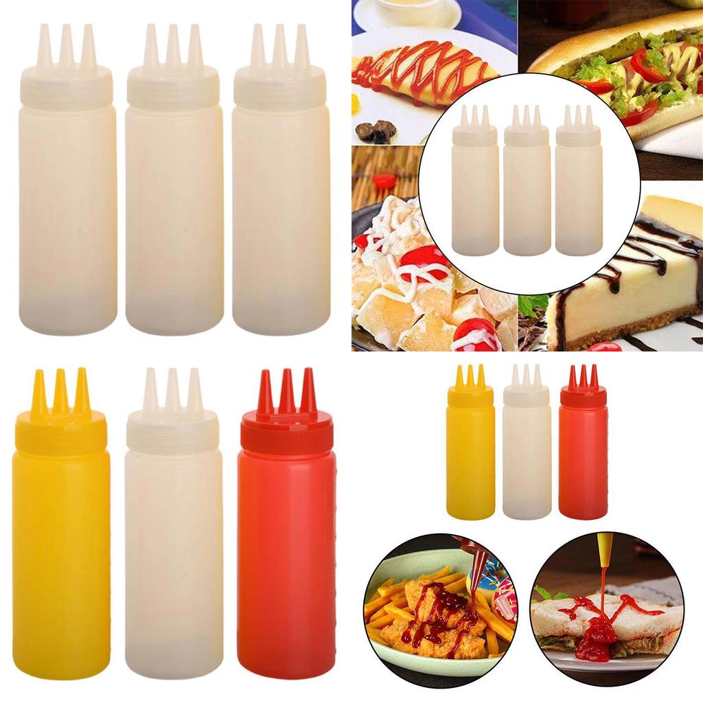 3x Sauce Bottles Squeeze Reusable Empty Multipurpose Squirt Bottles for Mustarde Ketchup Grilling Travel Cookie Decorating
