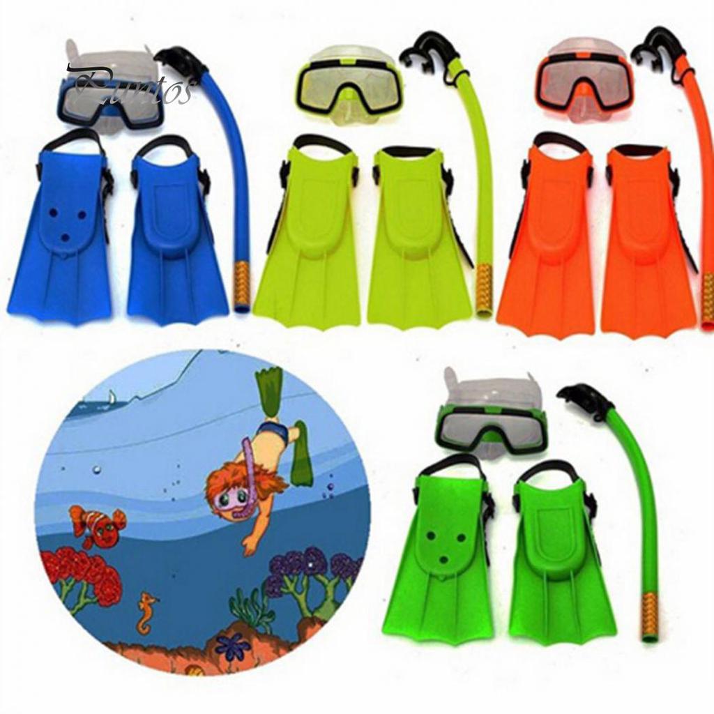 Buy 3Pcs Swimming Goggles Snorkel Masks Snorkeling Flippers Set at