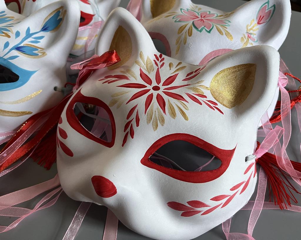 Fox Paper Pulp Set of Fox Half 2 [WEJUB] Masks, Cosplay, Couple's 2, Japanese-Style Masks, Mask, Halloween, Hand-Painted (Red, Masks)