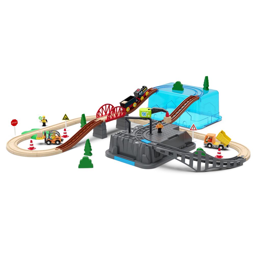 55Pcs/Set Wooden Railway Track Set Electric Train Magnetic Car Diecast Slot Fit All Brand Biro Wood Track Build Plaything Boy Present