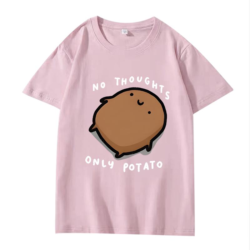 Cute Potato Graphic "No Thoughts Only Potato" Print T Shirt men women Oversized 100% Cotton top short sleeve Summer Unisextops