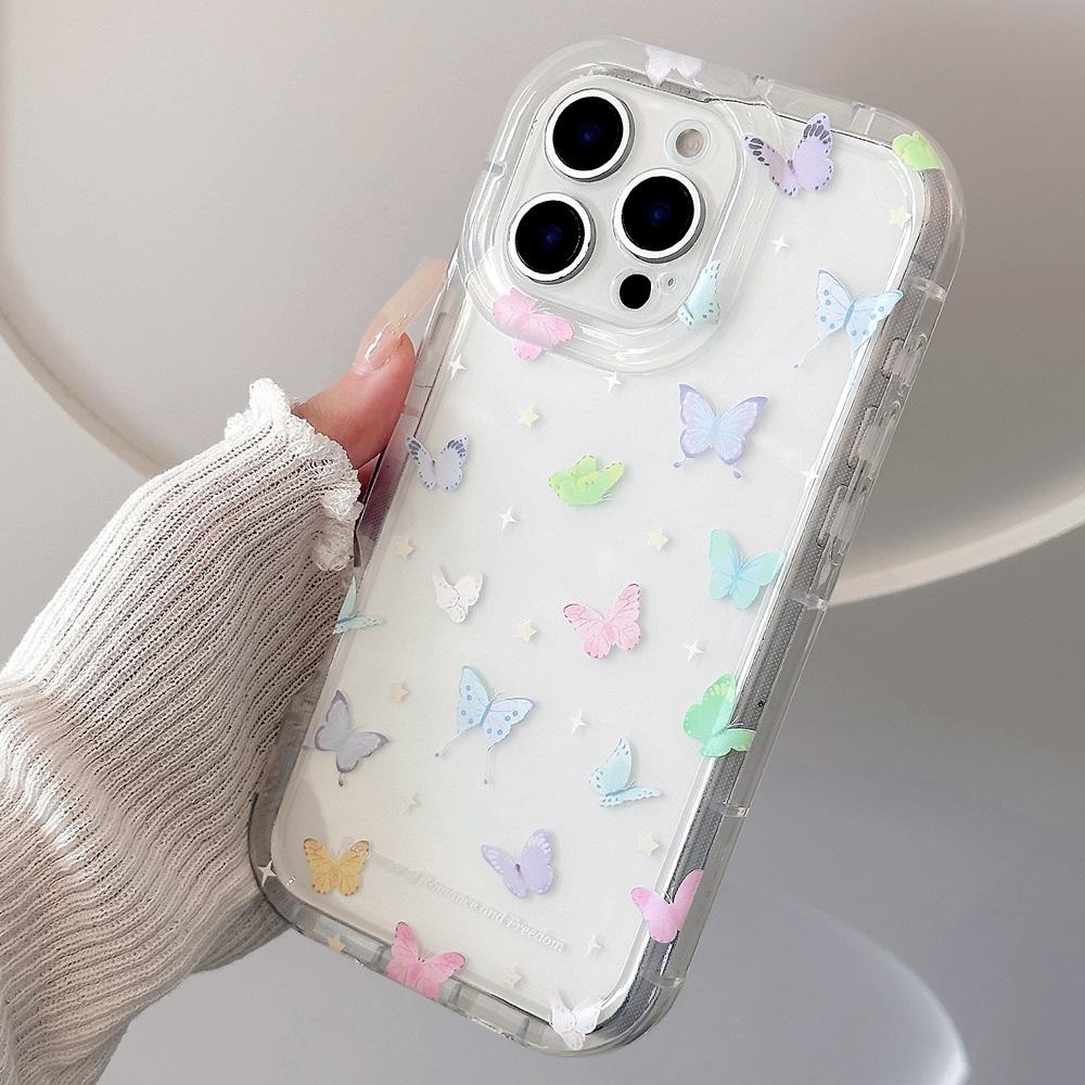 Cute Cartoon Colorful Butterfly Phone Case For iPhone 16 15 14 13 12 11 Pro Max Plus Transparent Silicone Shockproof Cases Cover
