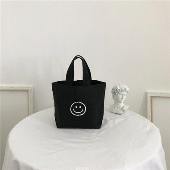 INS Style Canvas Bag - Smiling Face Student Tote with Custom Logo