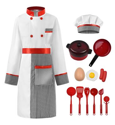 [ReliBeauty] Chef Halloween Costume for Kids, Girls and Boys, Chef, Cook, Cosplay Costume, Chef's Clothes, Chef's Hat, Apron, Props Set, White, 140