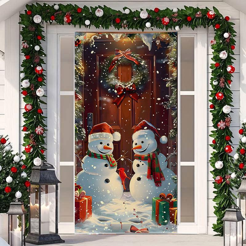 Christmas Cartoon Door Cover Sticker for Home Party Backdrop