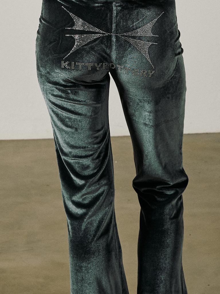 KITTY POTTERY Symbol Hotfix Velvet Bootcut Pants [Green]