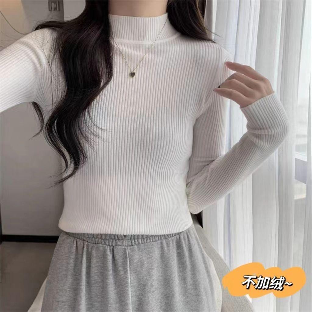 Fleece knitted new integrated inner, warm and thickened clothes last season, fleece semi-turtleneck sweater blouse S
