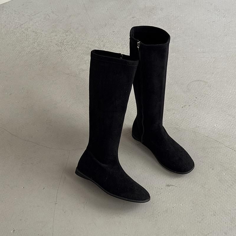 Vintage Elastische Schlankmachende Damen Kniehohe Stiefel Damen Outdoor Weiches Leder Flats Ritter Lange Stiefeletten