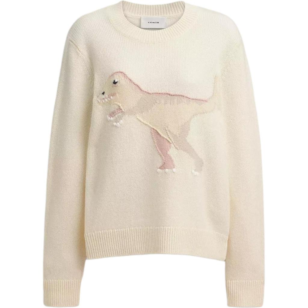 Coach Rexy Round Neck Color Block Knit Sweater Women sweater White CZ738-WHT