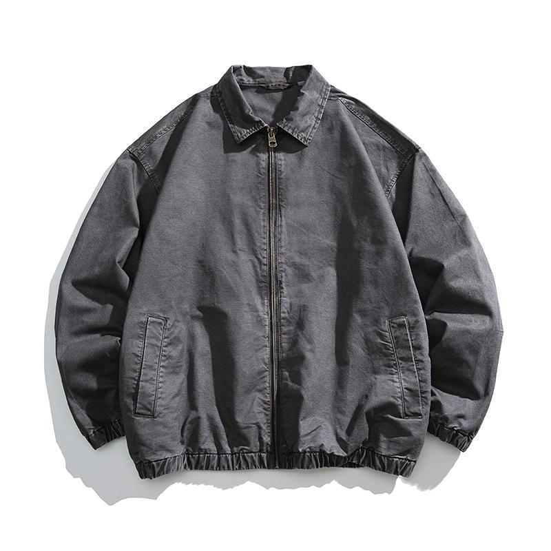 

Vintage Jacket Men s Spring Thin Versatile Loose Lapel Cotton Jacket 2XL черный серый