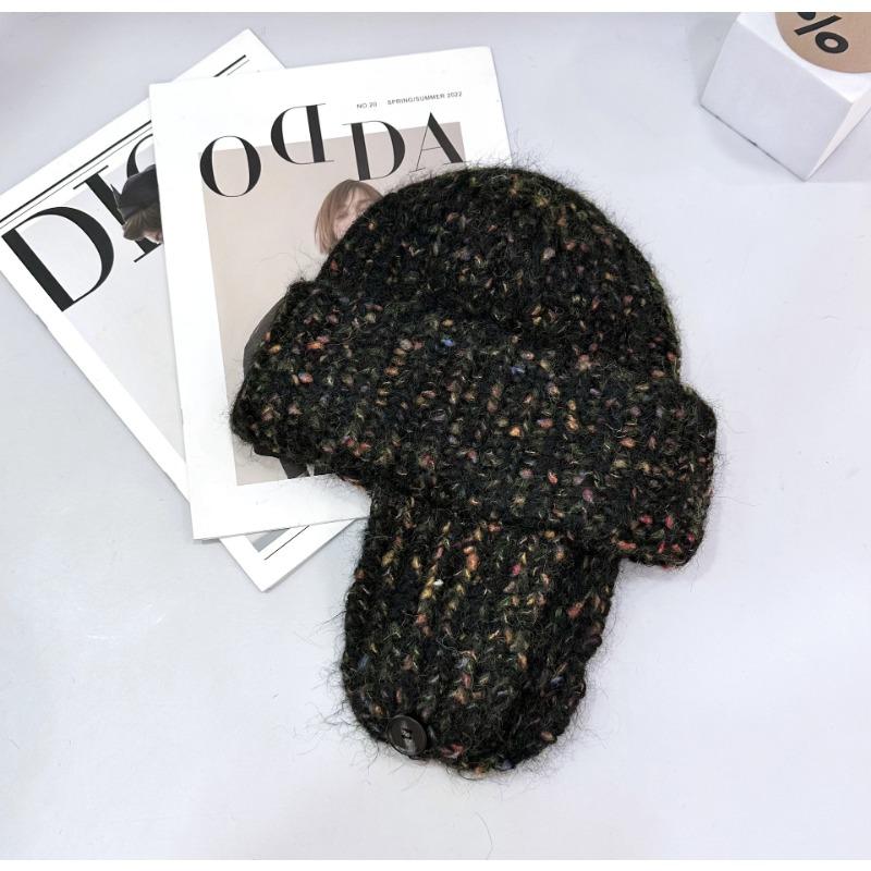 New snowflake point flanged wool hat women's autumn and winter warm knitted hat vertical strip bag head cold hat tide