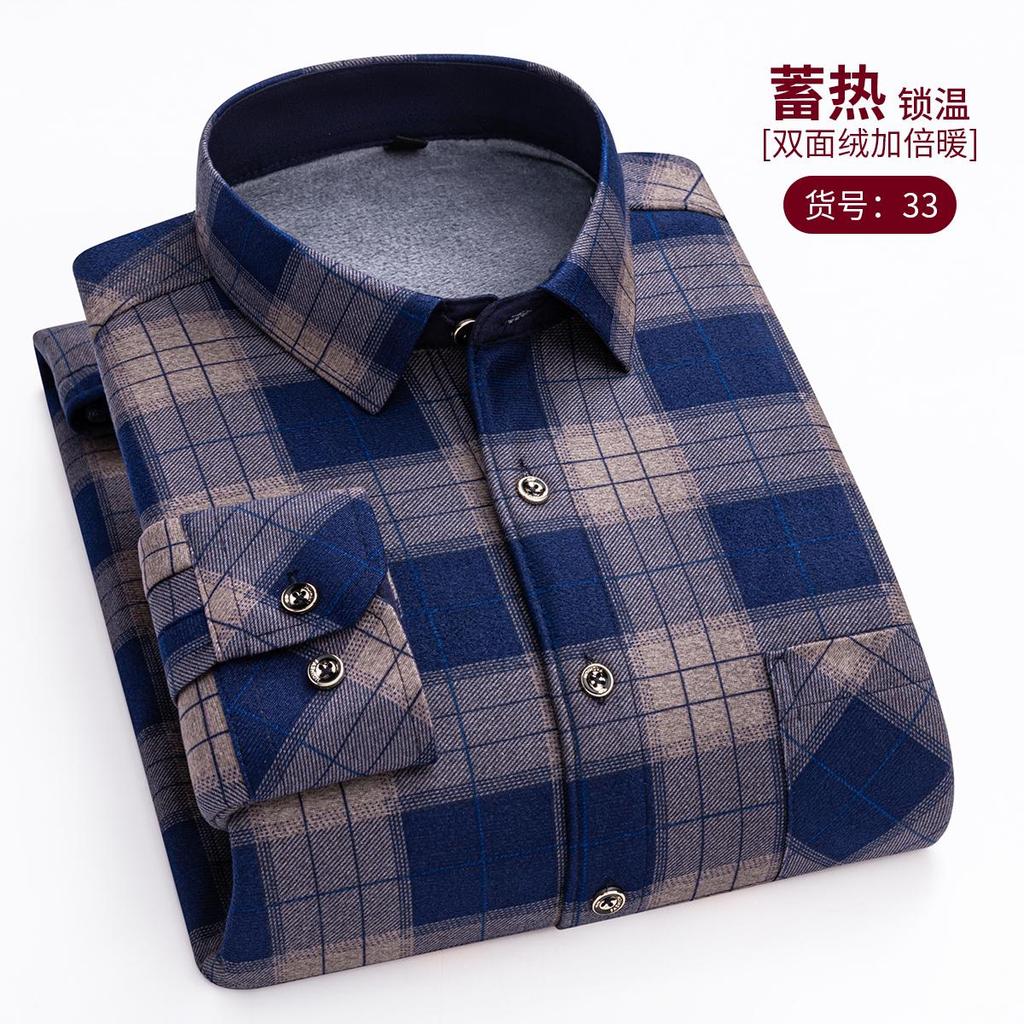 Moda Uomo Calde Camicie a Quadri a Maniche Lunghe Ispessite in Pile Doppio Lato Resistenti al Freddo Taglie Forti Casual Business Camicie a Quadri