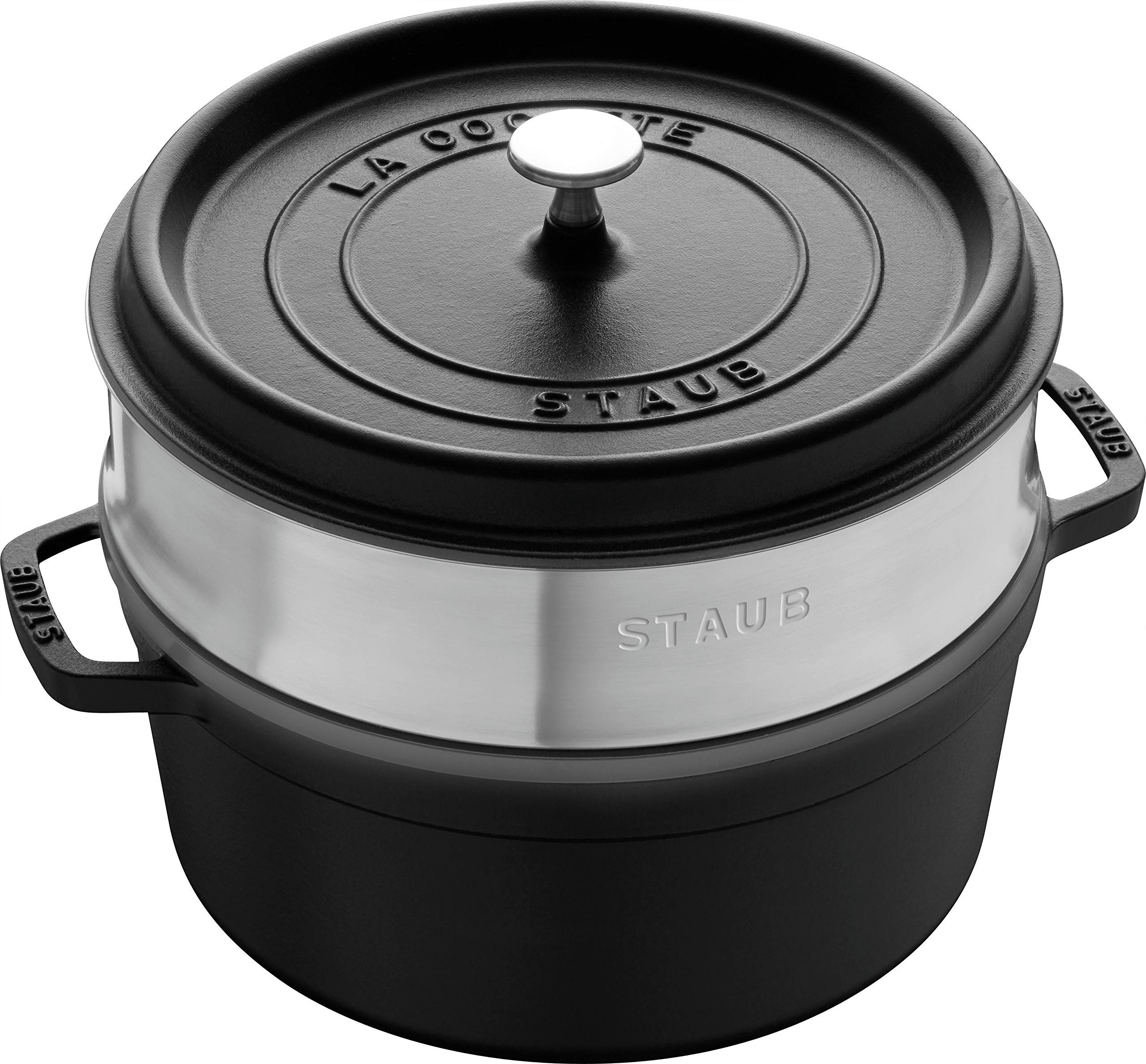 

staub Cocotte Round Black 26cm Steamer Large Hand Cast Enamel Pot Steamer Compatible with IH Japanese La Cocotte Round Pico Set [Authorized Product]