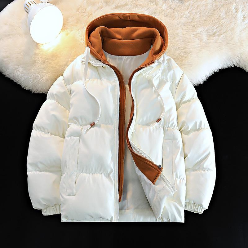 

Winter new warm loose fake two-piece cotton-padded coat men s coat trendy fashion thickened hooded cotton-padded jacket M