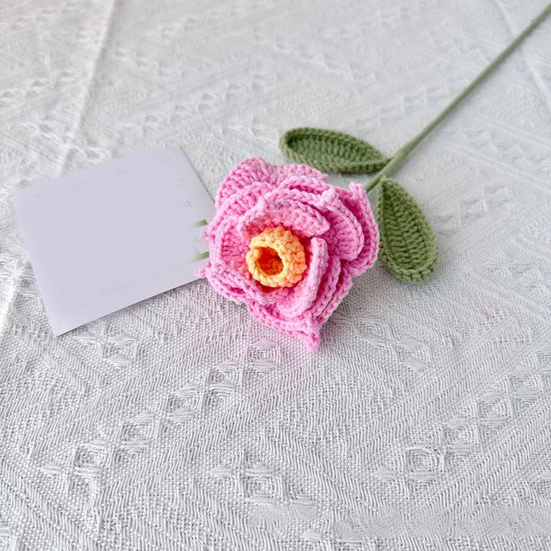 1PC Artificia Rose Bouquet Fake Flower Wedding Decor Woolly Flower Homemade Knitted Hand-Crochet