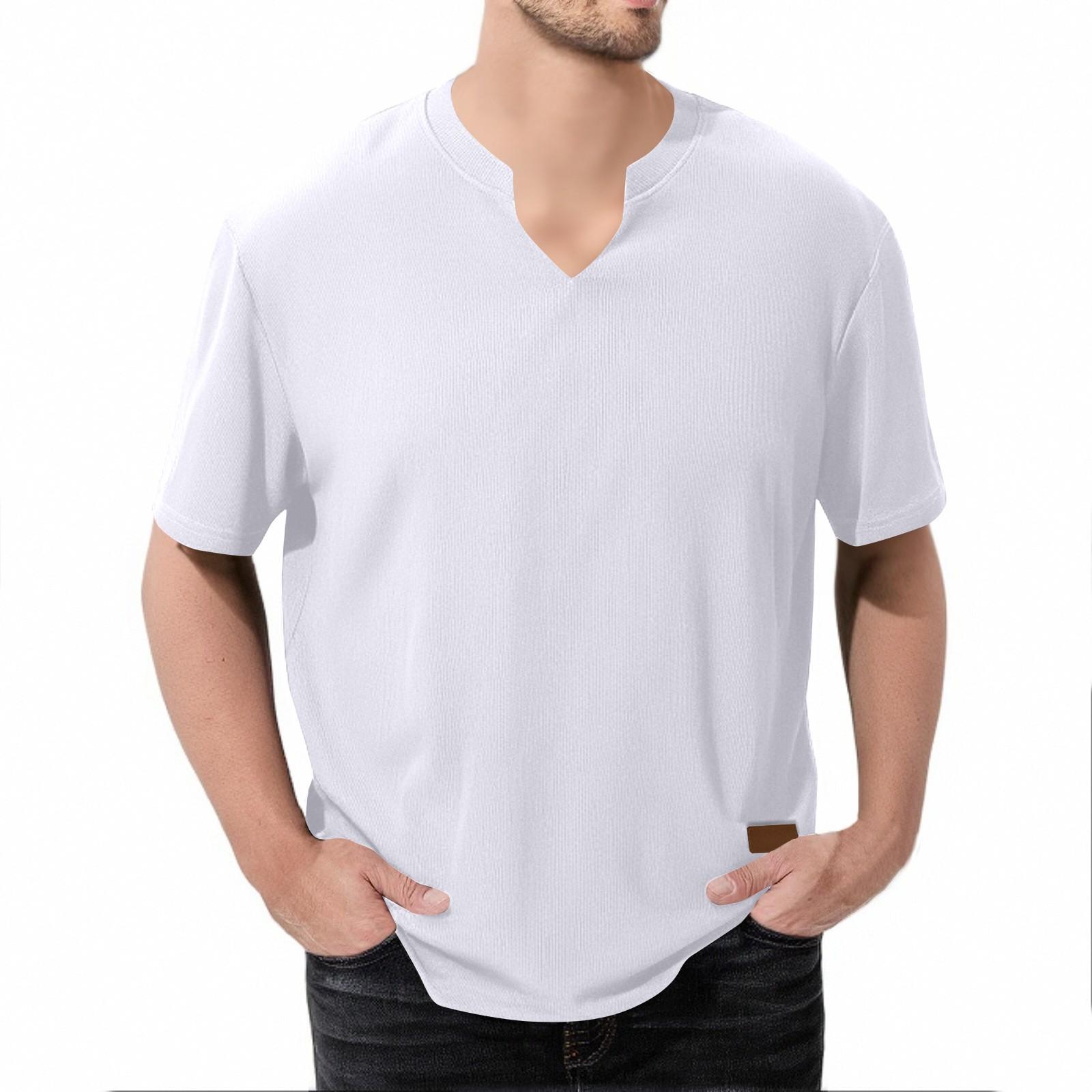 

Men s V-neck Strip T-shirt Color Casual Fashion Short-sleeved Top XXL білий