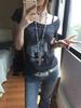 Girls Y2K Tees Black Retro T-shirts For Women Letters Thummy Control Long Style Party Tops