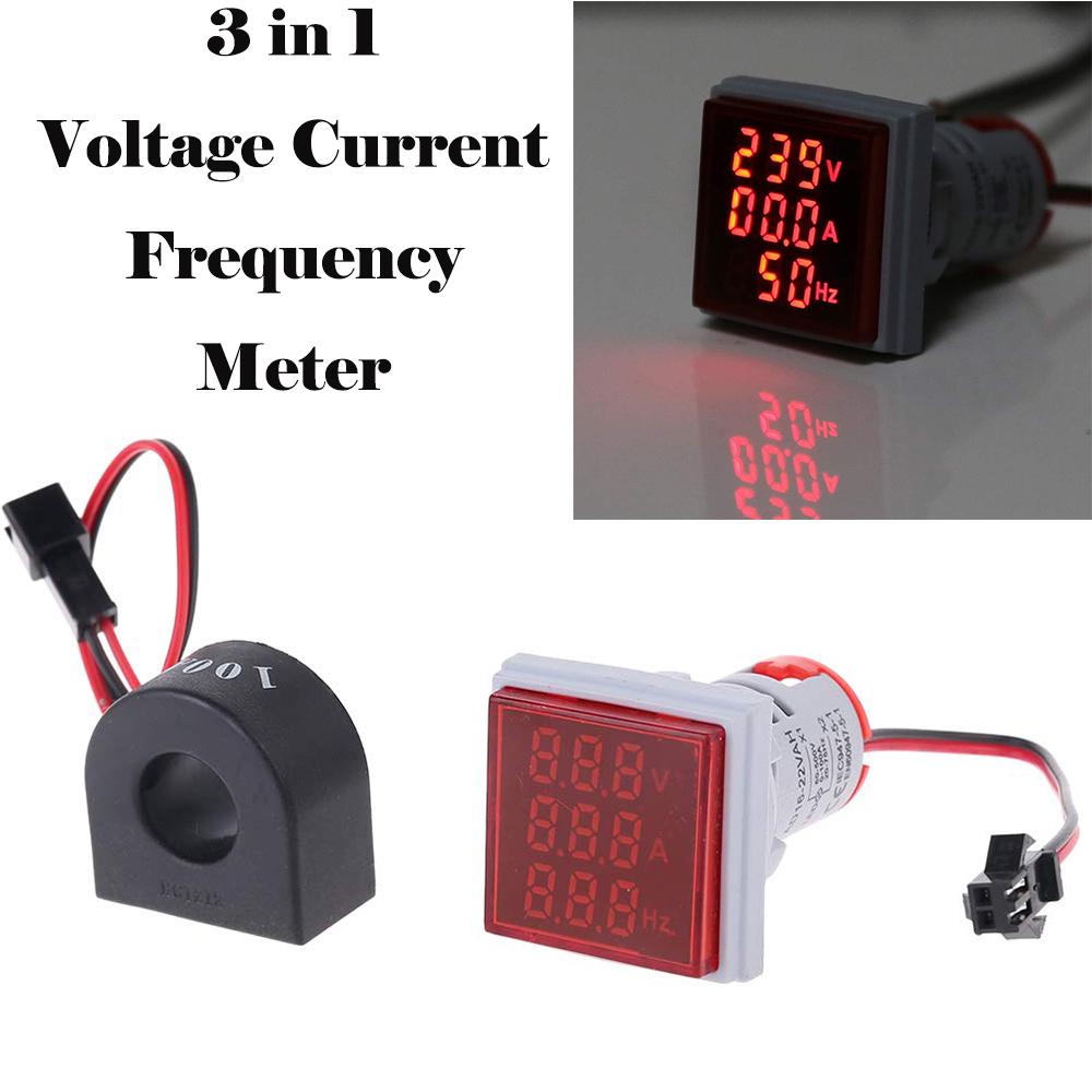 AC 60-500V 110V 220V Ammeter Voltmeter HZ Hertz Frequency Meter 22mm Digital Current Voltage Amp Signal Light LED Lamp Indicator
