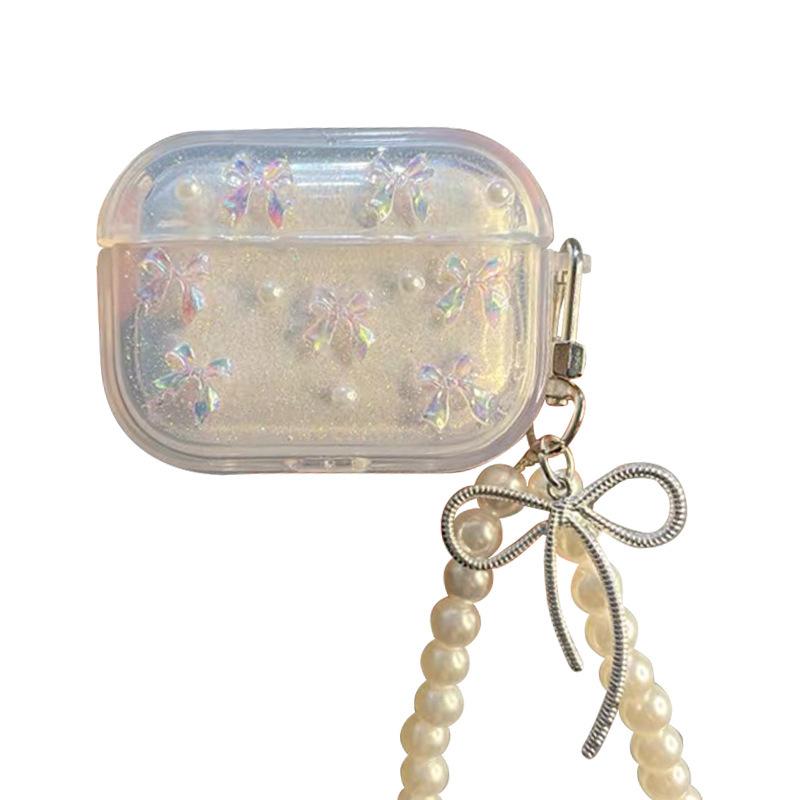 Xiaoqing Fresh Air Earphone Cover Is Suitable For Apple Airpods4 Pearl Chain Airpods3Pro Bow Pendant.