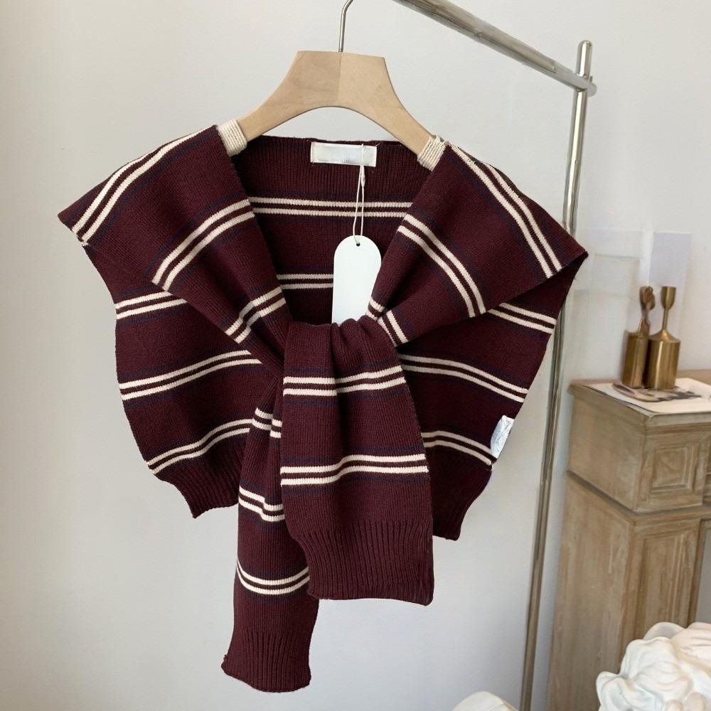 Classic Stripe Scarf Cloak Fake Collar Wraps Fashion Men Knitted Shawl  Clothes Decoration