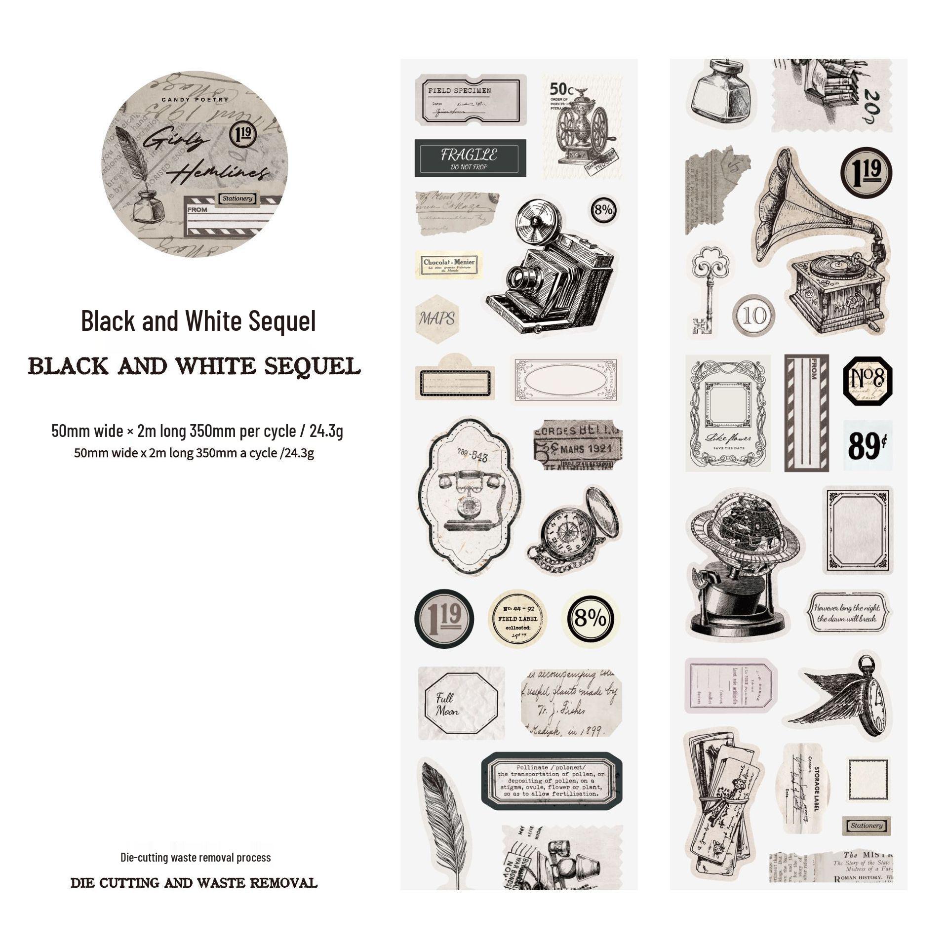 Sugar Poetry Retro Die-cut Tape: Old Century Story Series for DIY Collage, Journal, and Phone Decoration.