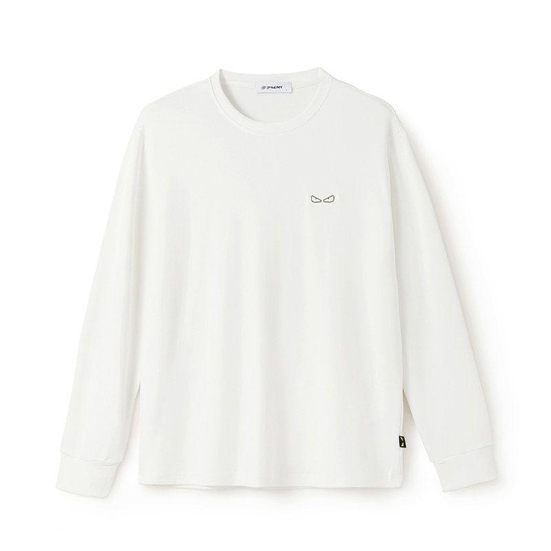 Copper Ammonia Soft Cotton Embroidered Long Sleeve T-shirt Men s 2024 New Arrival Spring and Autumn Bottoming Shirt Export Men s Crew Neck T-shirt Ivory White 3XL