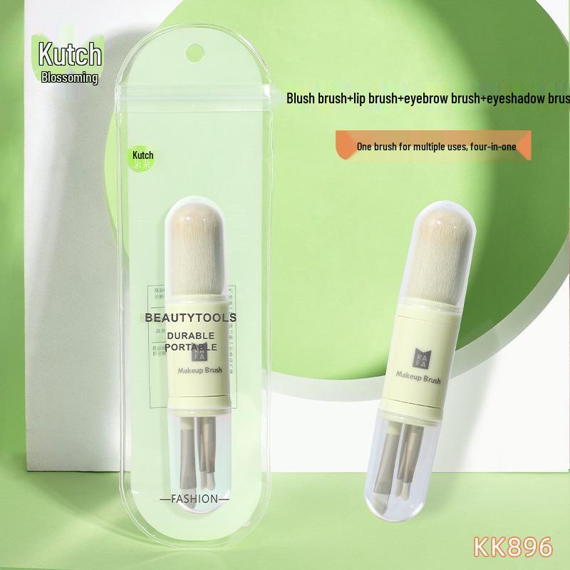 

Portable 4-in-1 Retractable Makeup Brush Set: Eyeshadow, Lip, Eyebrow, Blush/Powder Brushes.