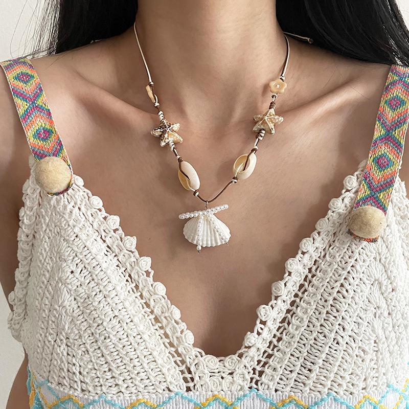 Meier Bohemian starfish shell pearl necklace - vacation vibe y2k hot girl collarbone chain