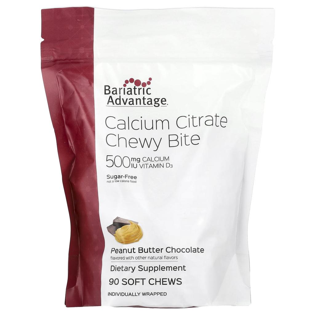 Calcium Citrate Chewy Bites, Sugar Free, Peanut Butter Chocolate Flavor, Soft Chews, 90 Pieces