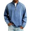 Herren gewaschener distressed Denim Henley Freizeithemd - lockere Passform Raglanärmel Retro Langarm