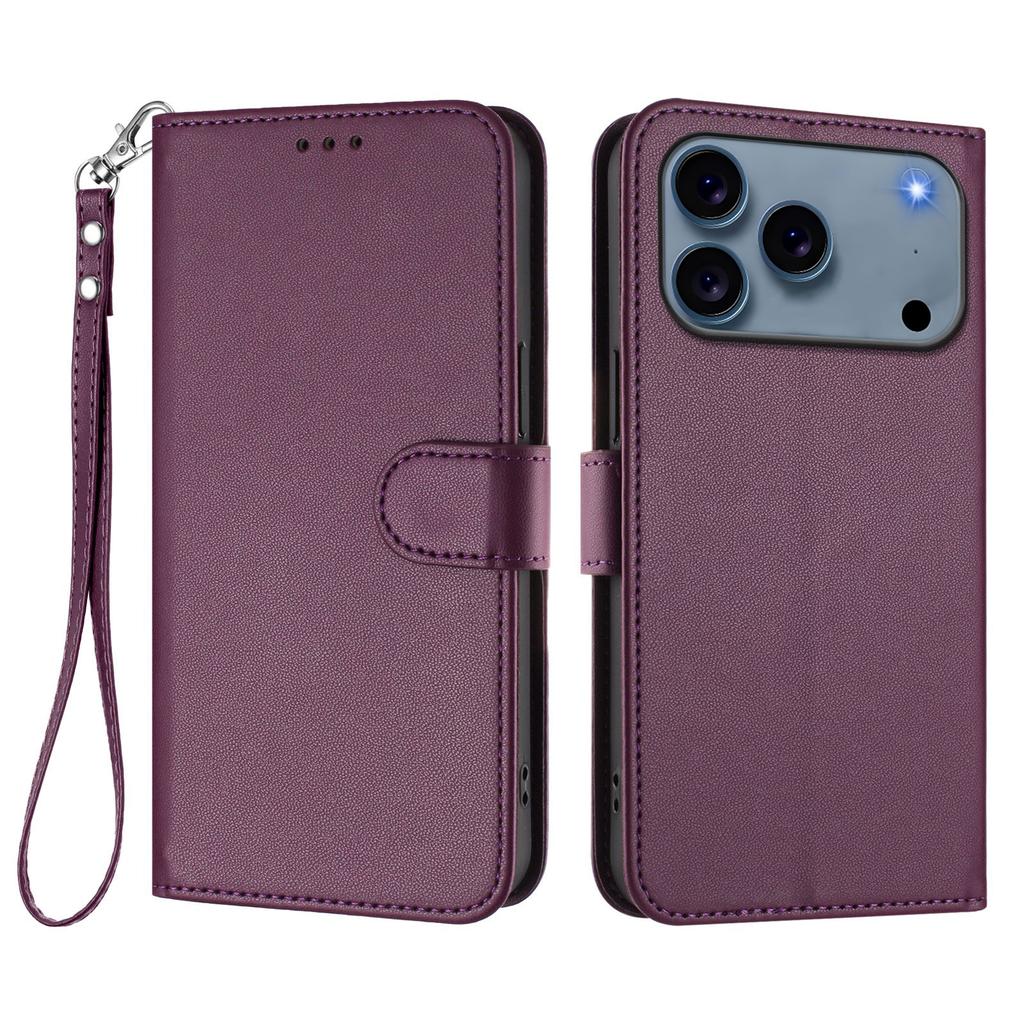 For iPhone 17 Pro Leather Case Wallet Stand Phone Cover with Wrist Strap
