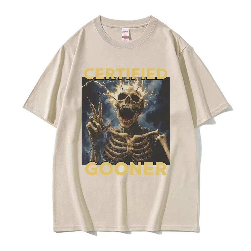 Divertente Maglietta Grafica Meme Scheletro Certificato Gooner Abbigliamento Vintage Gotico Umorismo Maglietta a Maniche Corte 100% Cotone Maglietta