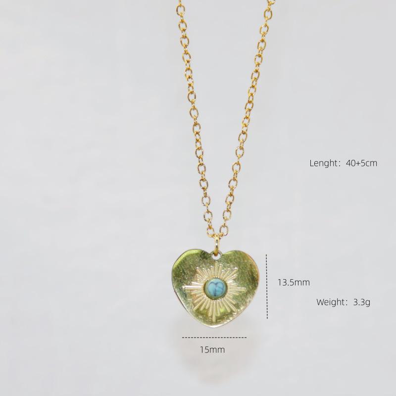 Geometric Eyes Peach Heart Pendant Necklace - Titanium & Stainless Steel